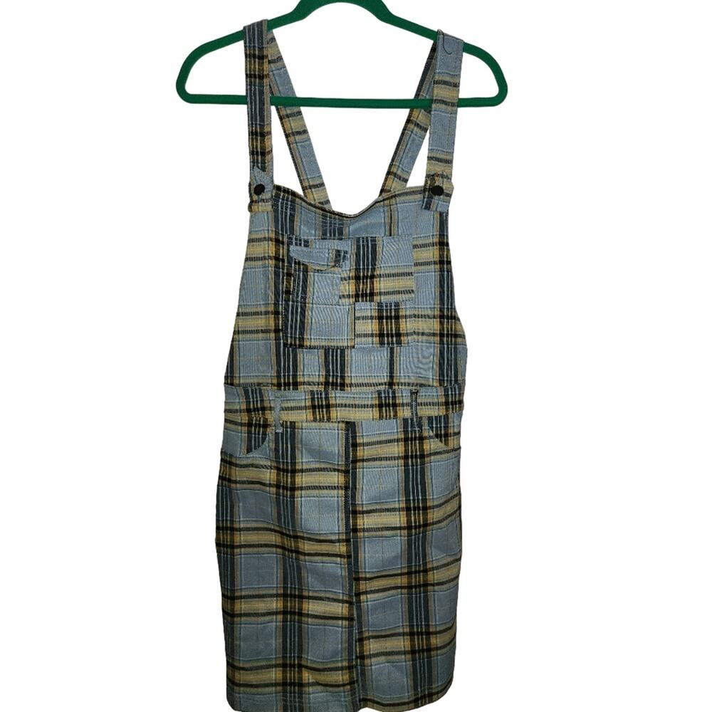Like An Angel Plaid Overall Dress Women's Extra Large Blue Yellow Casual
